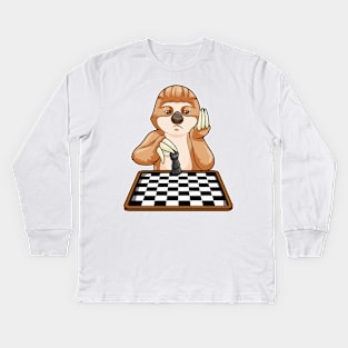 Sloth at Chess with Chess board Kids Long Sleeve T-Shirt